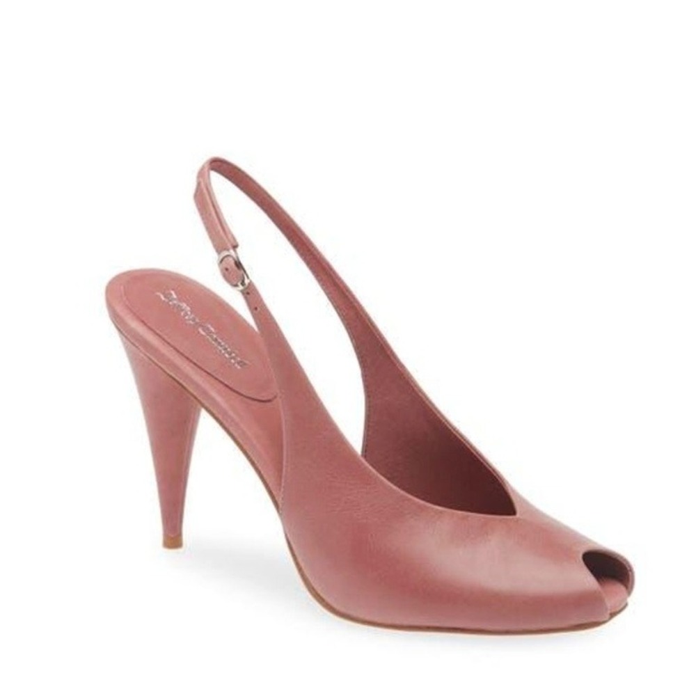 Jeffrey Campbell Snoah Slingback Peep Toe Pump Leather Heel in Dark Pink sz 9